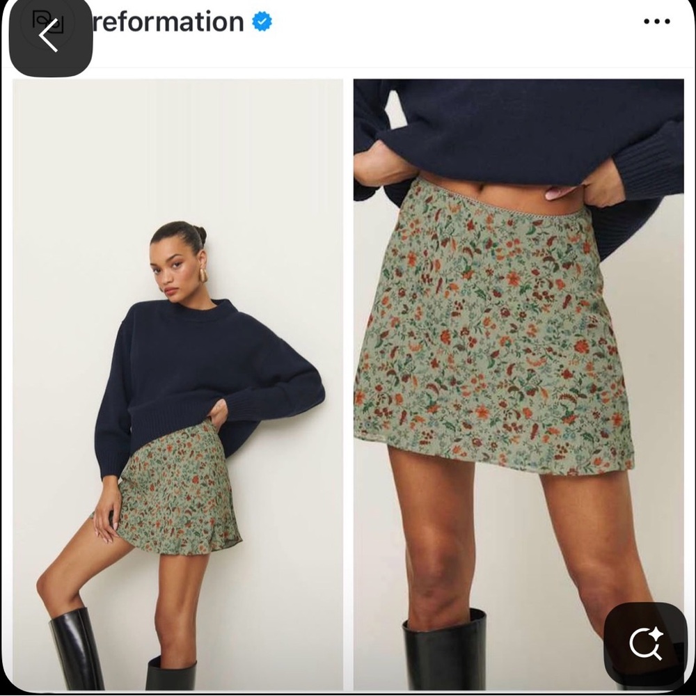 Reformation blue mini skirt